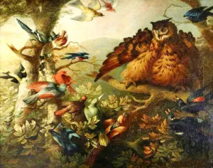 The Mobbing of a Long-Eared Owl by Other Birds by Tobias Stranover Oil Painting