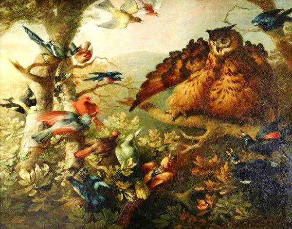 The Mobbing of a Long-Eared Owl by Other Birds by Tobias Stranover - Hand-Painted Oil Painting Reproduction