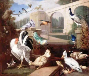 Various Types of Birds with a Viaduct by Tobias Stranover Oil Painting