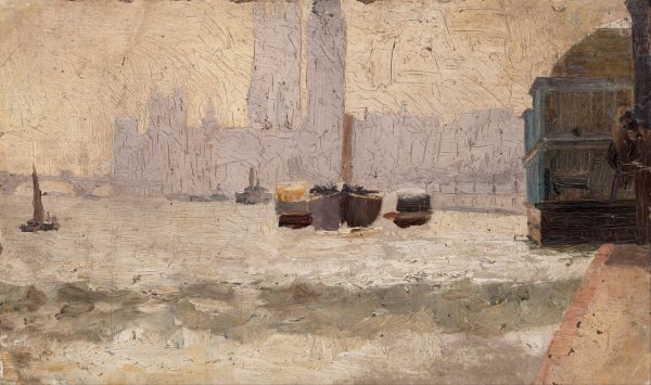 Main Product Photo of Fog, Thames Embankment  Painting by Tom Roberts