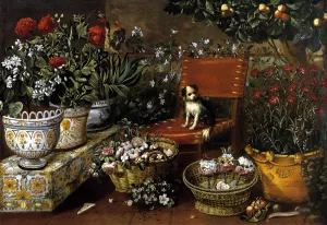 Garden View with a Dog by Tomas Hiepes - Oil Painting Reproduction