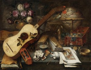 Still Life With A Guitar by Tomas Hiepes Oil Painting