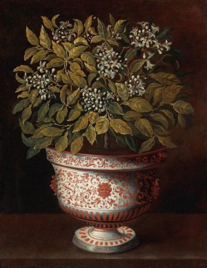 Terracotta Vase With An Orange Bush In Flower by Tomas Hiepes Oil Painting