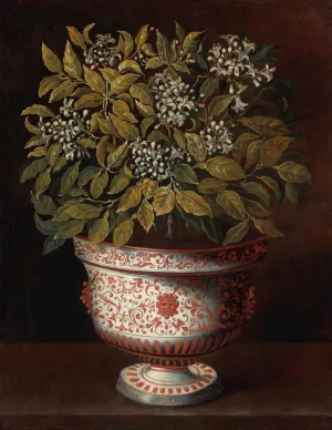 Terracotta Vase With An Orange Bush In Flower by Tomas Hiepes Oil Painting