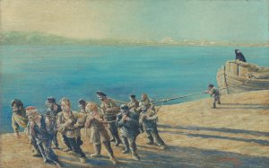Burlaks On The Volga by Tomas Andraskovic Oil Painting