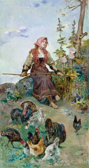 Tending the Turkeys by Tomas Munoz Lucena Oil Painting
