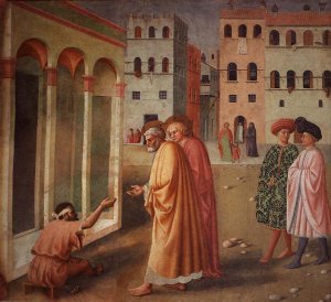 Healing of the Cripple and Raising of Tabatha Left View Oil painting by Tommaso Masolino