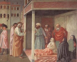 Healing of the Cripple and Raising of Tabatha Right View Oil painting by Tommaso Masolino