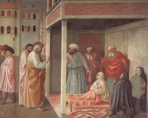 Healing of the Cripple and Raising of Tabatha Right View by Tommaso Masolino - Oil Painting Reproduction