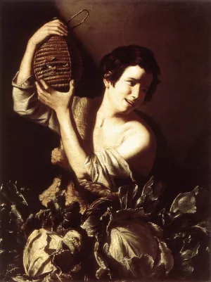 Boy with a Flask and Cabbages by Tommaso Salini Oil Painting