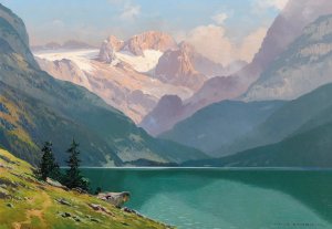 Lake Gosau with the Dachstein by Toni Haller Oil Painting