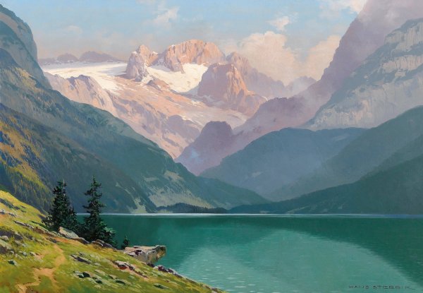 Main Product Photo of Lake Gosau with the Dachstein Painting by Toni Haller