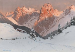 The Kaisertal in the Evening Light by Toni Haller Oil Painting