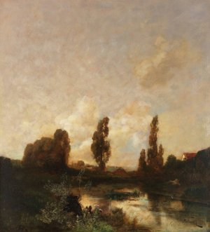 Mooslandschaft mit GehOften by Toni Von Stadler Oil Painting