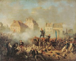 Episode de la revolution de 1848; officier commandant le feu aux hommes by Tony De Bergue Oil Painting
