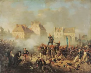 Episode de la revolution de 1848; officier commandant le feu aux hommes by Tony De Bergue Oil Painting