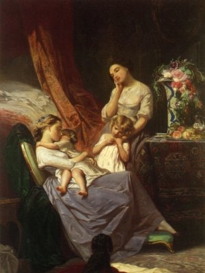 Motherly Affection by Tony Johannot Oil Painting