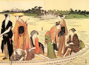 Ferry Across the Rokugo River by Torii Kiyomasu - Oil Painting Reproduction