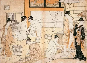Public Bath by Torii Kiyomasu - Oil Painting Reproduction