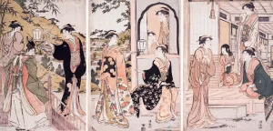 The Princess Joruri on His Flute painting by Torii Kiyomasu