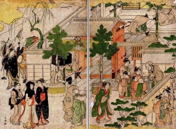 New Year's Morning  by Torii Kiyonaga - Hand-Painted Oil Painting Reproduction