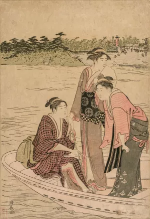 Passengers in a Ferry Boat on the Sumida River by Torii Kiyonaga Oil Painting
