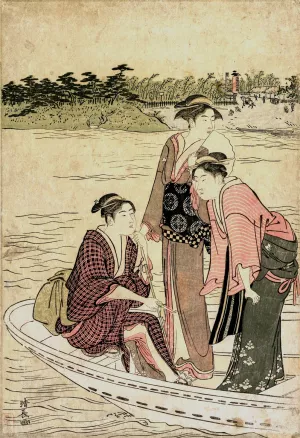 Passengers in a Ferry Boat on the Sumida River by Torii Kiyonaga Oil Painting
