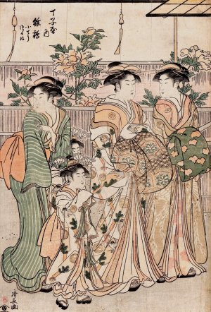 Peonies on Nakanocho Street in Yoshiwara Gay Quarters by Torii Kiyonaga Oil Painting