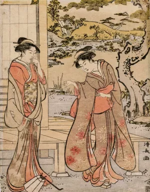 Woman Dropping a Lantern by a Porch by Torii Kiyonaga Oil Painting