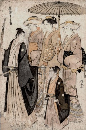 Woman of the Yoshiwara and Attendants by Torii Kiyonaga Oil Painting
