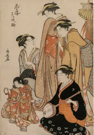 Women Watching a Girl Dance on Shells by Torii Kiyonaga Oil Painting