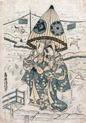 Nakamura Tomijuro and Nakamura Shichisaburo II as the Lovers Agemaki and Sukeroku by Torii Kiyonobu Oil Painting