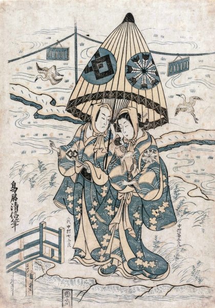 Main Product Photo of Nakamura Tomijuro and Nakamura Shichisaburo II as the Lovers Agemaki and Sukeroku  Painting by Torii Kiyonobu