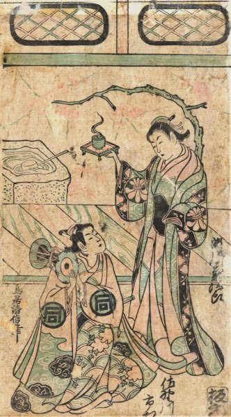 Main Product Photo of One of Three Theater Scenes  Painting by Torii Kiyonobu