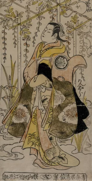 Sanjo Kantaro as a Young Woman Standing in a Wisteria Arbor by Torii Kiyonobu Oil Painting