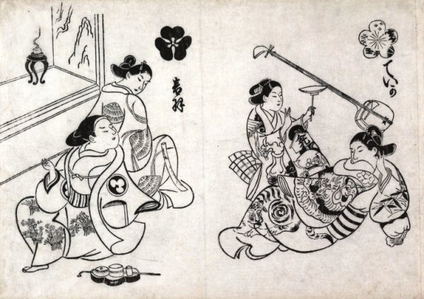 Main Product Photo of Three Courtesans with a Client Painting by Torii Kiyonobu