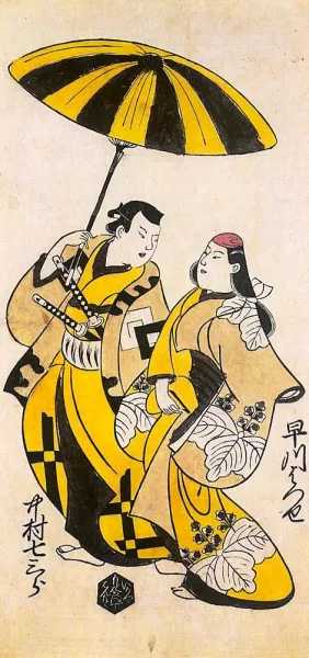 Two Lovers Under an Umbrella by Torii Kiyonobu - Oil Painting Reproduction