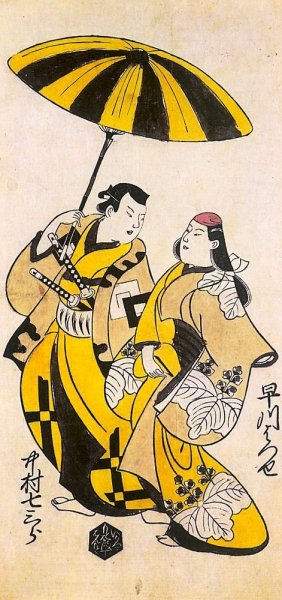 Main Product Photo of Two Lovers Under an Umbrella  Painting by Torii Kiyonobu