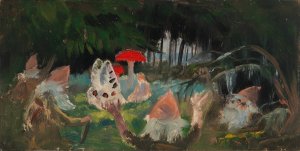 The Princess and a Butterfly Underneath a Fly Agaric, sketch for the painitng Farity Tale Princess by Torsten Wasastjerna Oil Painting