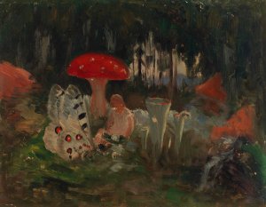 The Princess and a Butterfly Underneath a Fly Agaric by Torsten Wasastjerna Oil Painting