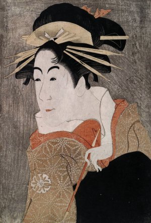 The Actor Matsumoto Yonesaburo as Shinobu, Posing as the Courtesan Kewaizaka no Shosho, from the play A Medley of Tales of Revenge by Toshusai Sharaku Oil Painting