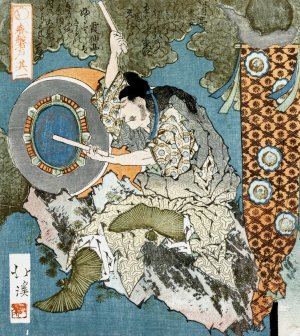 A God Playing a Drum by Totoya Hokkei Oil Painting