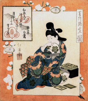 A Picture by Hishikawa Moronobu: Woman with a Set of Poem Cards by Totoya Hokkei Oil Painting