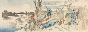 Landscape with Ferry Boat, Geese and Full Moon by Totoya Hokkei Oil Painting