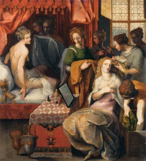 Hyanthe and Clymene at Their Toilette by Toussaint Dubreuil - Oil Painting Reproduction