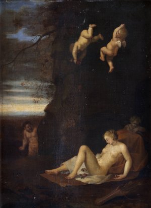 Satyr Spying on Sleeping Nymph, Antiope by Toussaint Gelton Oil Painting