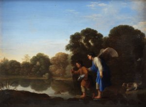 Young Tobiah and the Angel by Toussaint Gelton Oil Painting