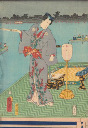 Actor in grey costume with red trim by Toyokuni Utagawa Oil Painting