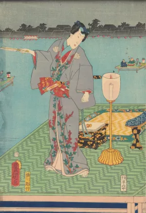 Actor in grey costume with red trim by Toyokuni Utagawa Oil Painting