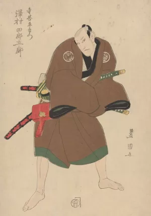 An Actor Dressed as a Samurai in Brown Robe by Toyokuni Utagawa Oil Painting